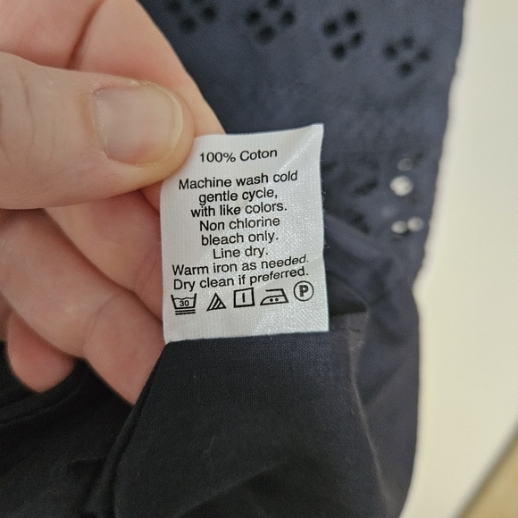 Madewell navy blue embroidered eyelet back tie lined dress size M - Picture 5 of 10